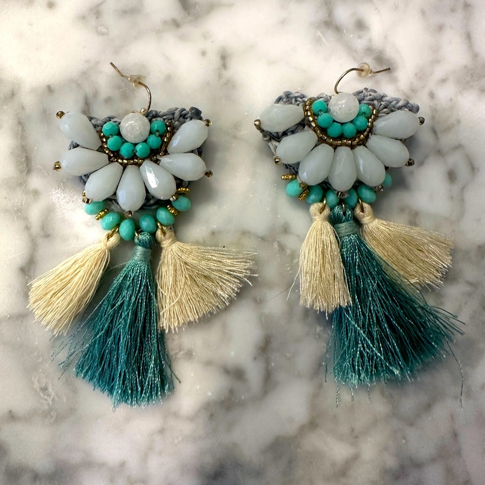 Beaded and crocheted drop earrings